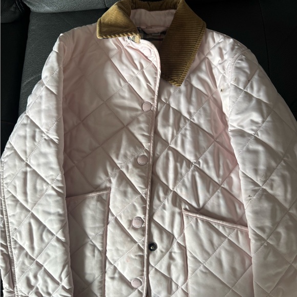 Pink Quilted Jacket with Brown Collar